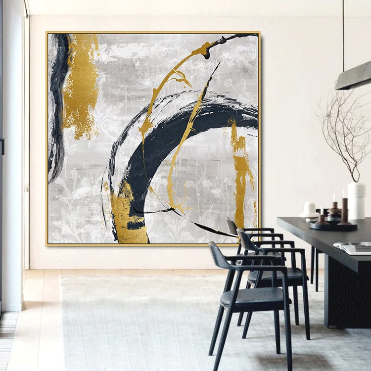 Living room gold framed handcrafted home decoration luxury large abstract oil canvas custom wall art painting