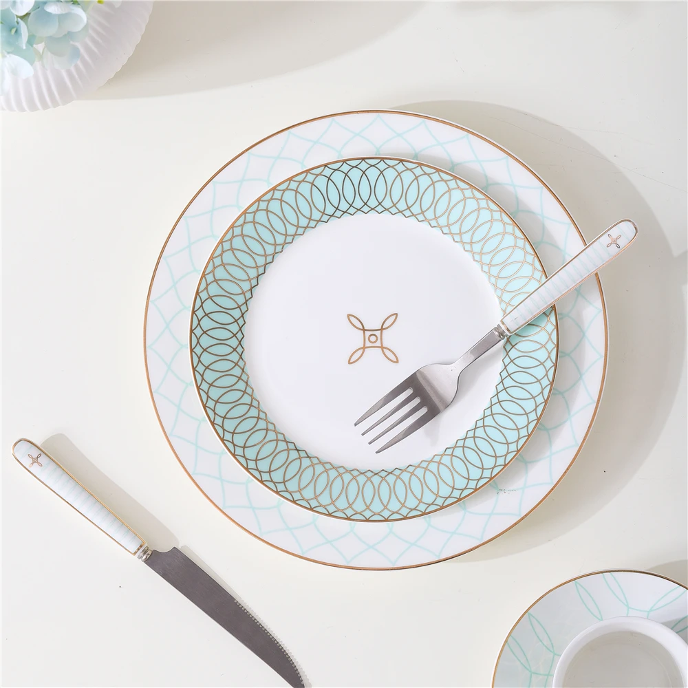 European style restaurant home used dessert plates bone China ceramic dinner plate set for wedding