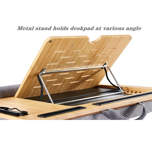 Adjustable Angles Portable Folding Standing Light Weight Laptop Tray Portable Tablet Holder Bamboo Laptop Stand with Cushion