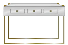 Large Storage 3 Drawers Gold Metal Leg White Glass Top Mirrored Console Table
