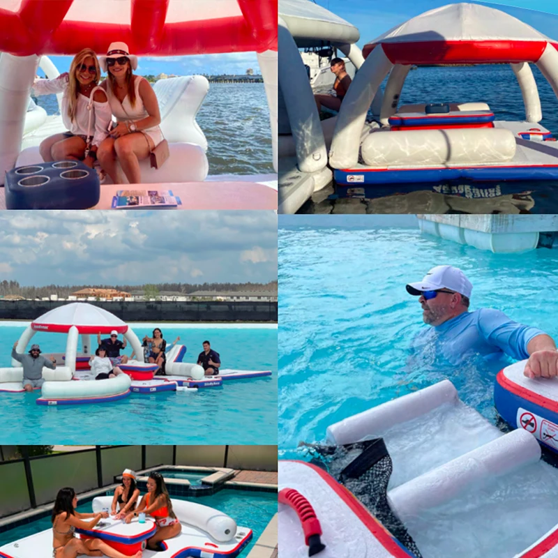 Inflatable Floating Island With Canpoy Water Park Tent Multi People Persons For Family