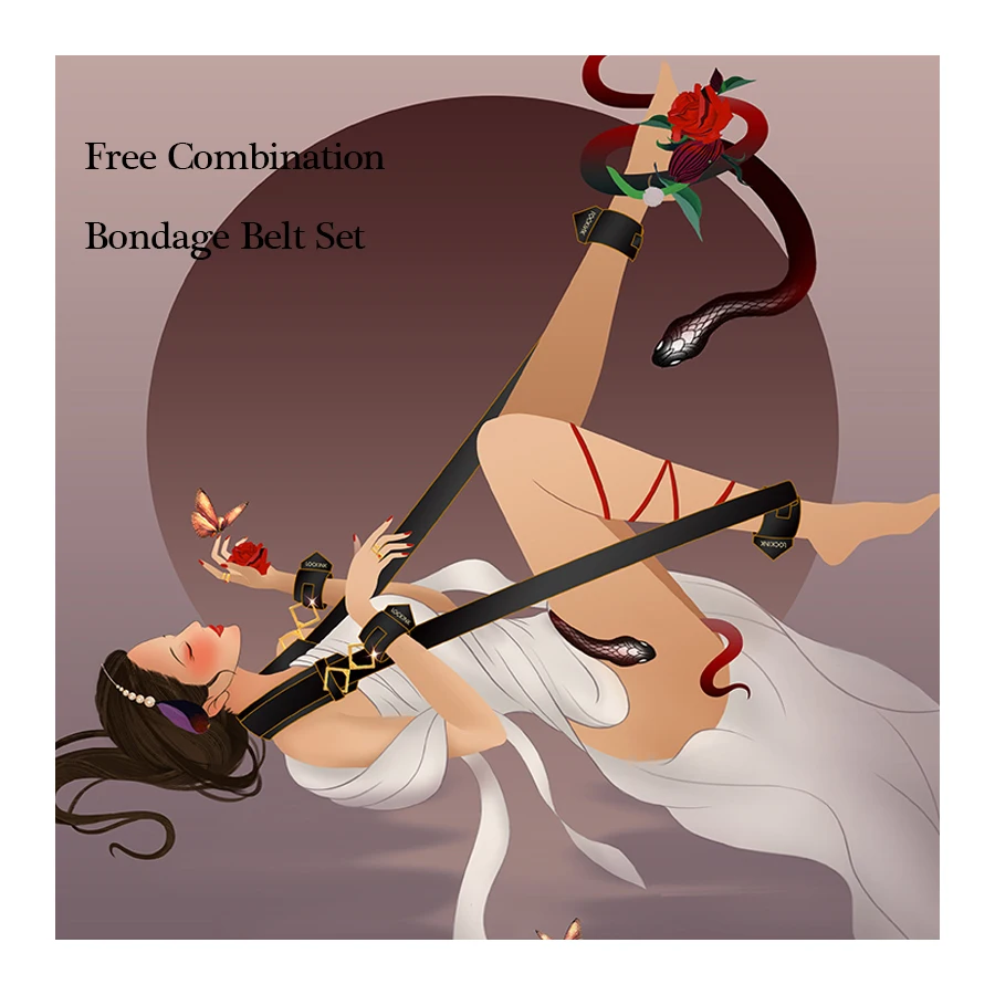 Lockink Nylon Fiber Bondage Gear Set Handcuffs and Belt for Men and Women Adult Sex Toys Juguetes Sexuales