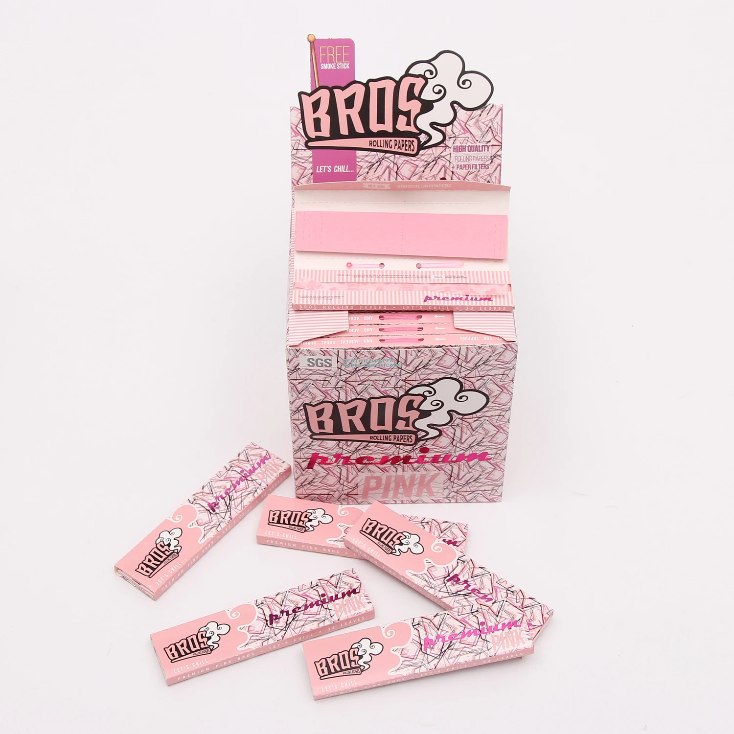 bros custom pink king size slim tobacco rolling paper smoking rolling paper tips filters