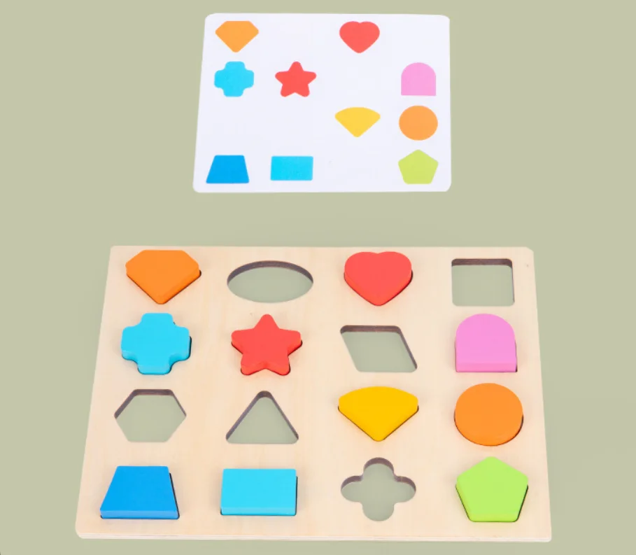 Hot Selling Wooden Shape Animal Color Cognition Puzzle Toy Early Education Graphics Matching Cards Cognition Toys