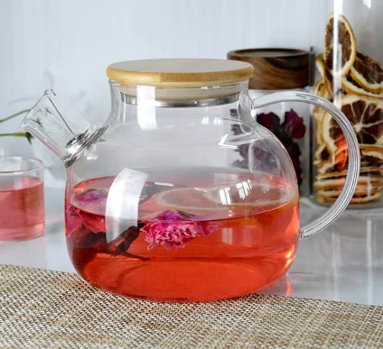 Hot sale high borosilicate glass pitcher with bamboo lid