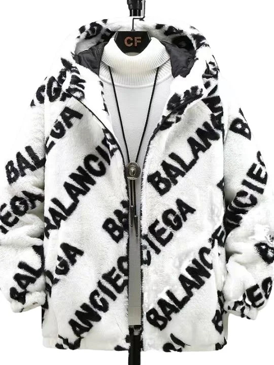 Winter new style plush coat cotton-padded jacket warm loose all-matching fashion letter pattern thicken hooded coat