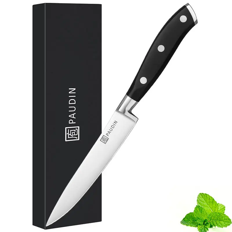 Paudin 5 Inch Professional German design High Carbon Steel Kitchen Knife With ABS Full Tang Handle Kitchen Utility Cutter Knife