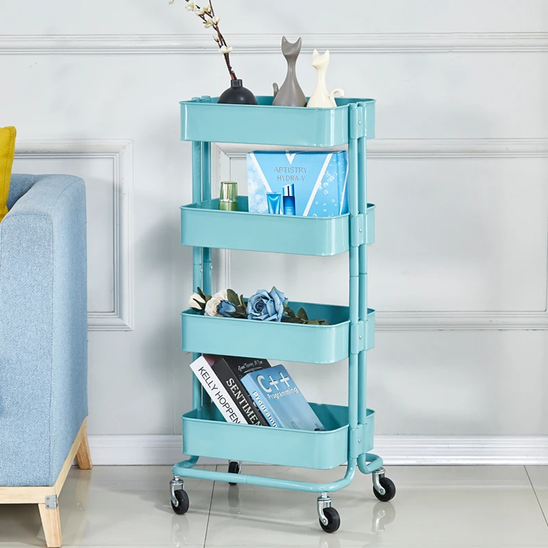 Hot Selling Rolling Storage Trolley 4 Tiers Metal Rolling Cart For Kitchen/Living Room Use
