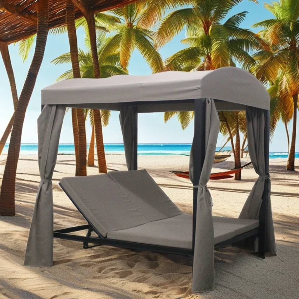 Convertible Outdoor Gazebo Bed Curtains Stainless Steel Pergola Arbours Coated Porch Backyard Garden Sunbathing