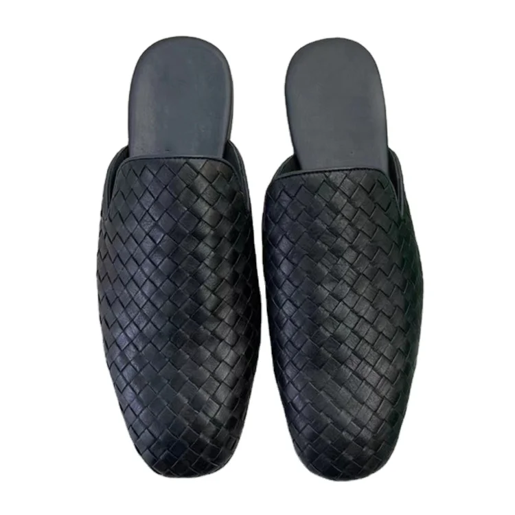 Handmade Mens Flat Leather Woven Chittai Mat Mules Shoes Weave Round Roe Fashion Slippers for Men Moccasin Shoes