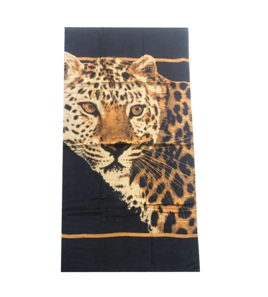 100% cotton or microfiber adults tiger velour custom logo design reactive digital printed large  bath beach towel
