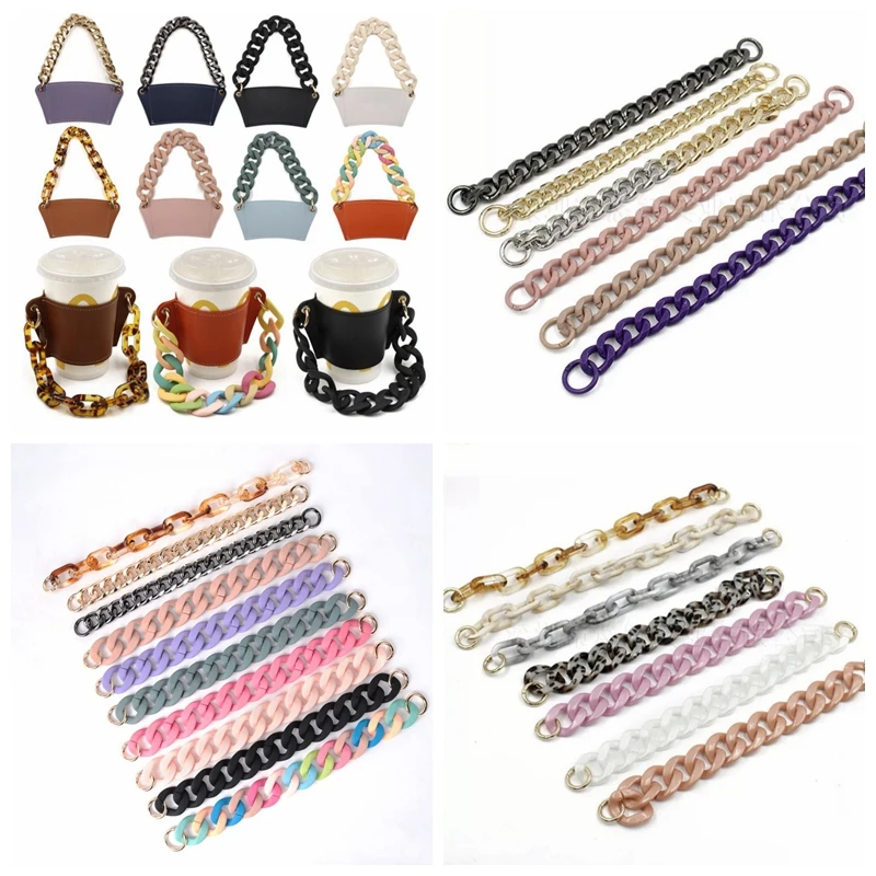 INS Style Fashion Eco Friendly Reusable PU Leather Coffee Cup Sleeve With Acrylic Chain