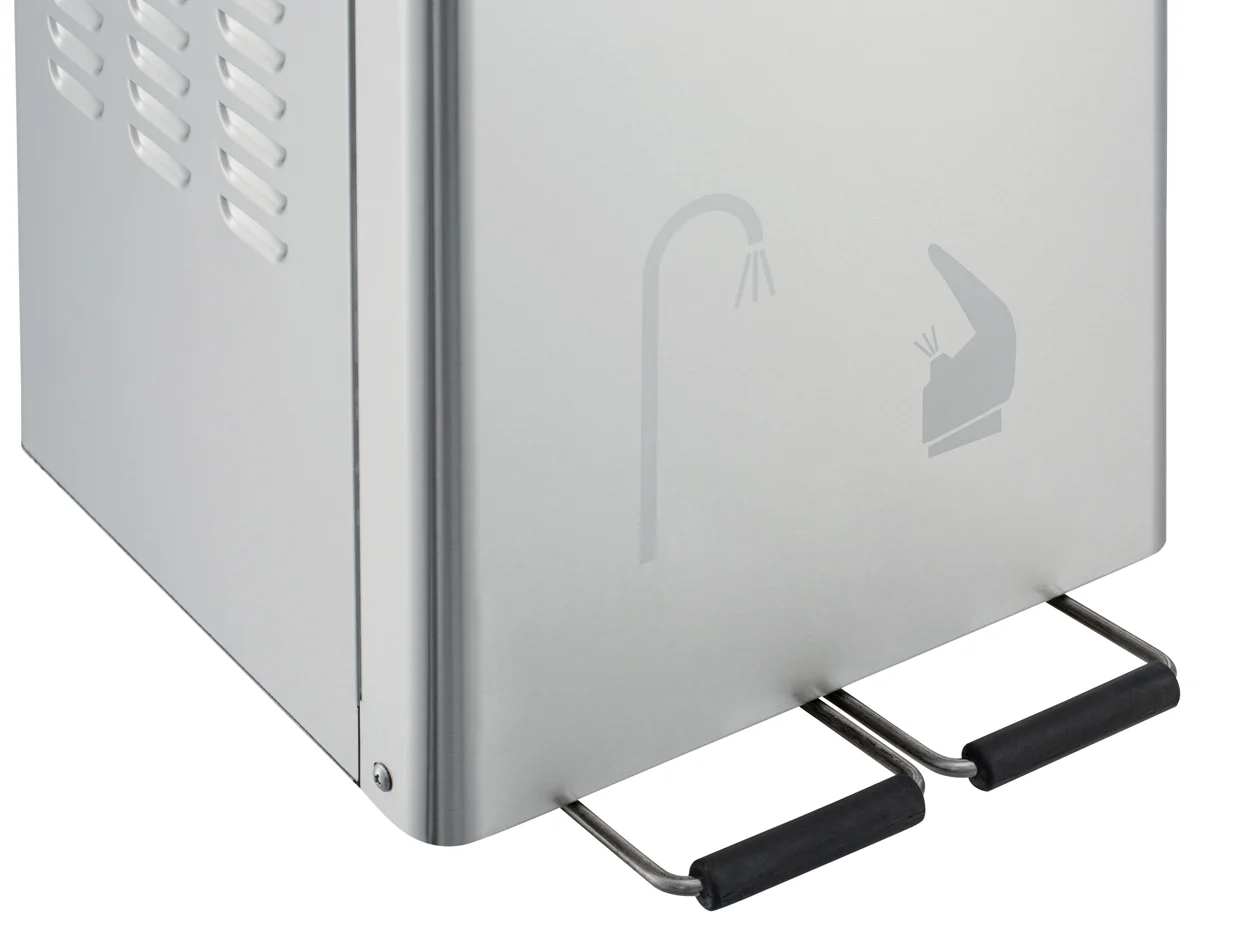 Polished Stainless Cabinet Foot pedal operated Bottle filler Ideal as a School Gym Factory drinking fountain