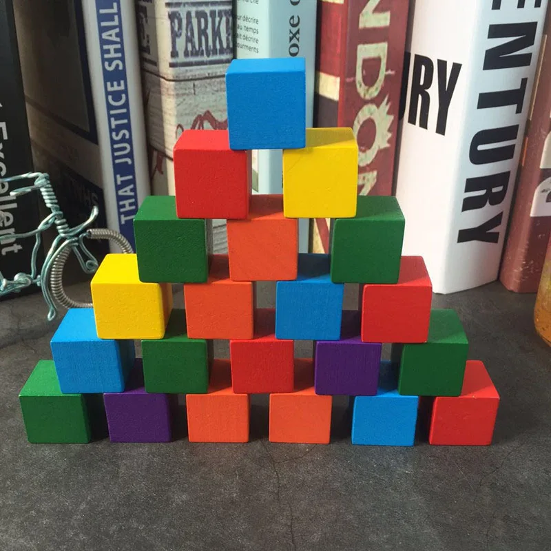 Different Sizes Wooden Cubes Toy Wooden blocks Cubes Building Blocks Baby Educational Color and Geometric Shape Colorful