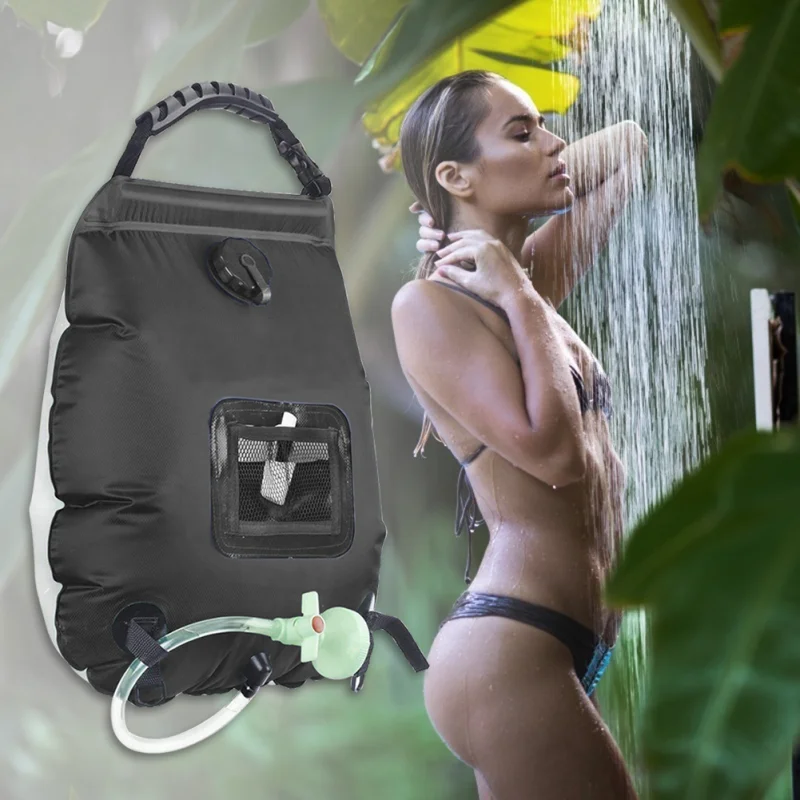 20L Large Capacity Solar Shower Bag Outdoor Camping Pvc Material Water Bag Mountaineering Soft Water Hose Shower Head Storage