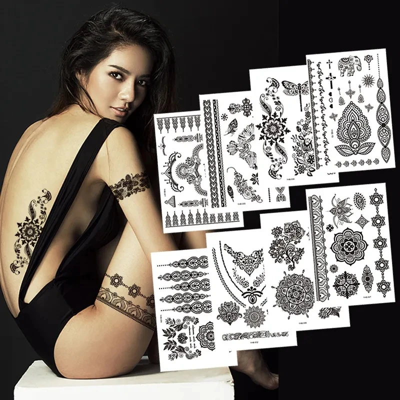 Free Samples Full Hand Henna Temporary Tattoo Stickers Henna Tatouage Black Henna Tattoo Designs Stickers Women