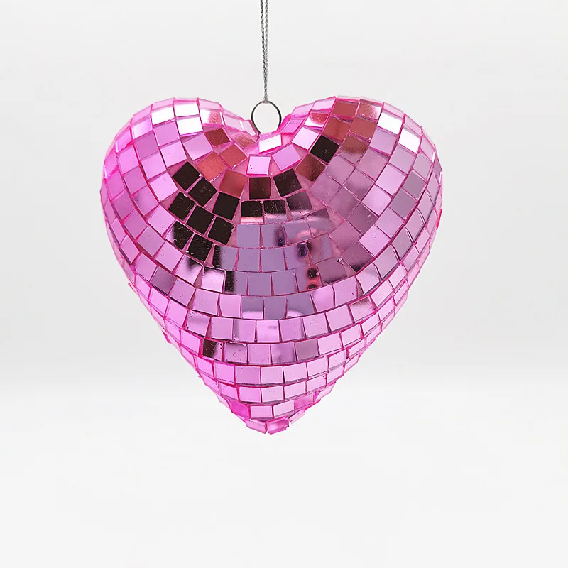 Different sizes customized colors heart shape disco ball for Christmas tree ornaments