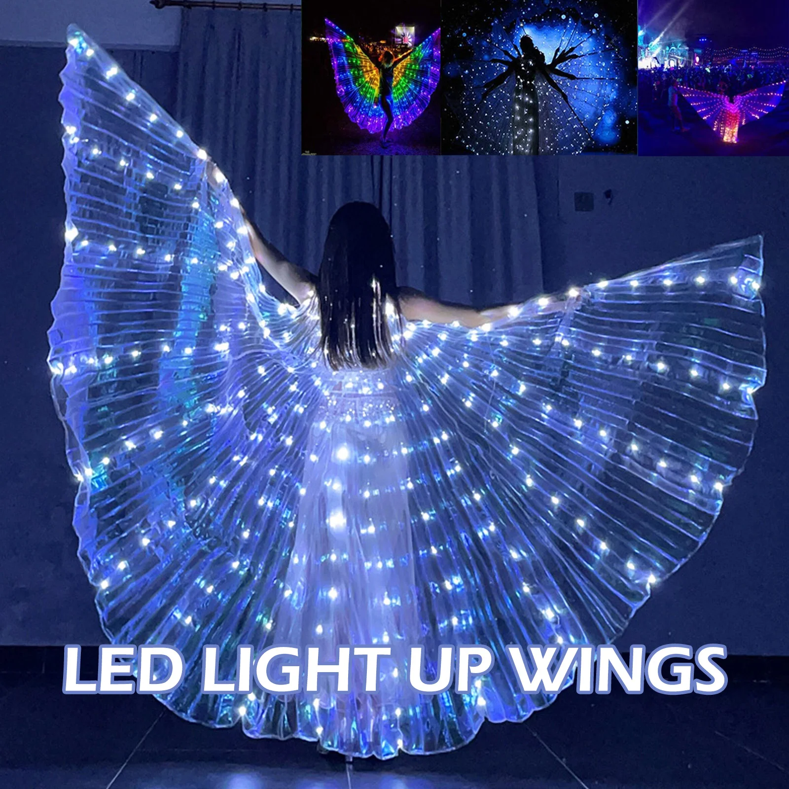 Belly Dance Glow Angel Dance Wing with Sticks Glow Light Up Belly Dance Costume for Adults Child for Xmas Carnival Halloween