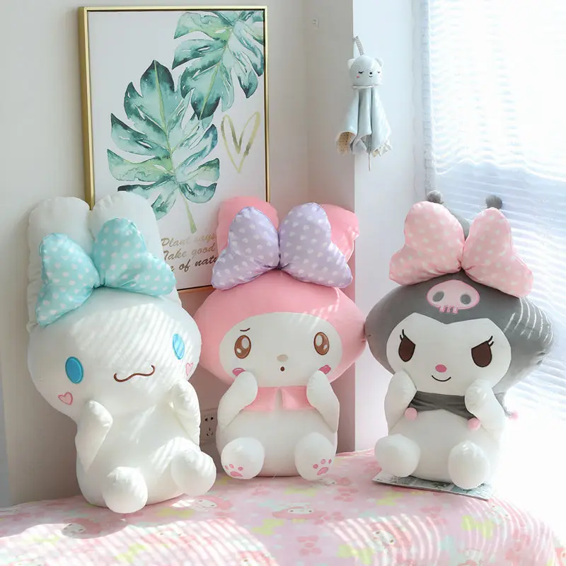 Sanrio Cinnamoroll Kuromi Melody Plush Doll Cute Expression Melody Big Bow Doll Cushion Pillow Gift For Girlfriend