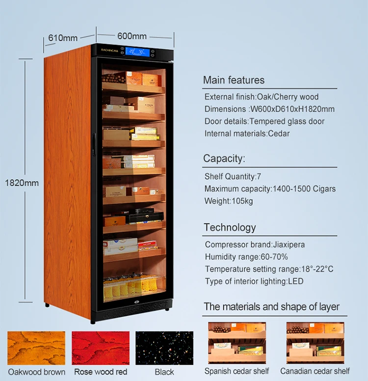 Factory Direct Offer Premium natural wooden constant humidity &temperature cigar humidor cabinet