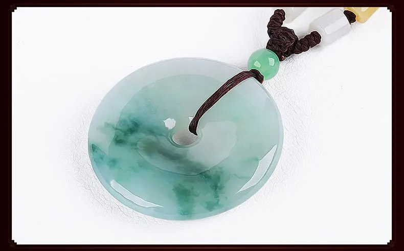 Jade Peace Buckle Pendant Natural Burmese Jadeite A Grade Floating Blue Flower Jade Safety Buckle Pendant For Men And Women