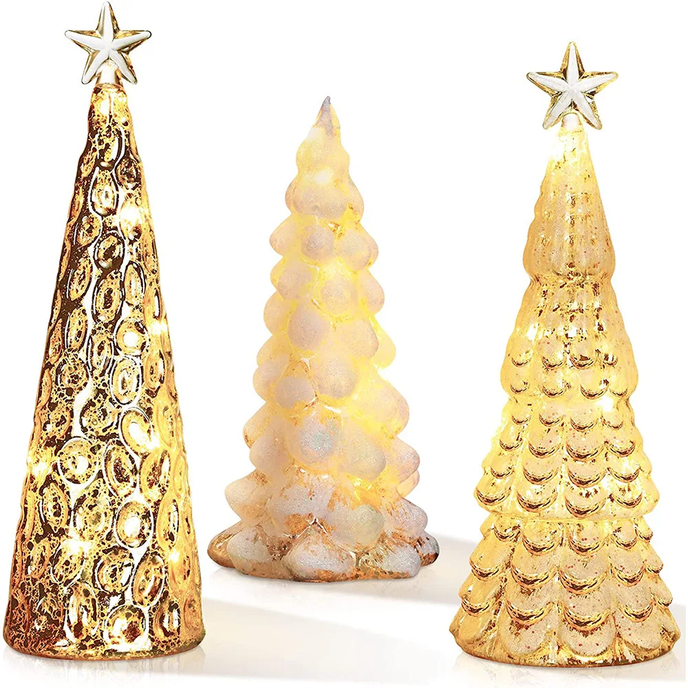 Handmade Tabletop Decoration Led Lights Up With Star Accessories Christmas Ornaments Glowing Glass Christmas Tree