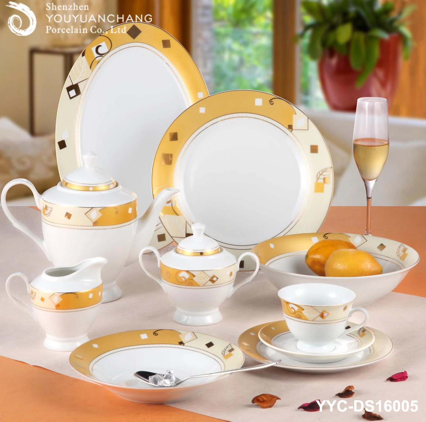 
Super white fine porcelain dinnerware set with silver butterfly design 