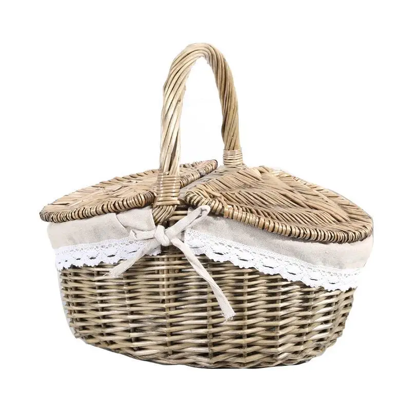 Wholesale Country Style Insulated Wicker Picnic Basket Hamper with Lid and Handle & Liners