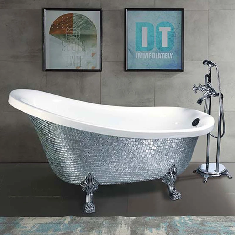 Retro Acrylic Claw Foot Freestanding Bathtub White Soaking Bathroom Tub With Four Legs