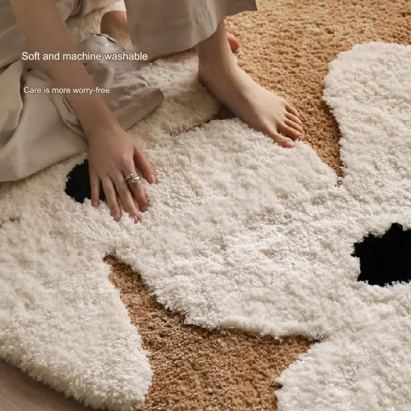 Circular Carpet Living Room Dirt Resistant and Easy to Care Flocking Moss Carpet Living Room Bed Blanket