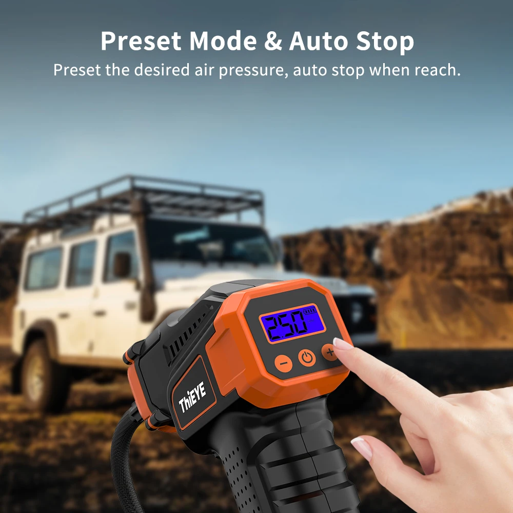 ThiEYE 150PSI Portable Tire Inflator Portable Air Compressor 10000mAh Battery Cordless Pump with Digital Gauge LED Light
