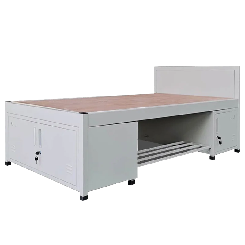 Simple Low Height Steel Single Bed With Storage Cabinet