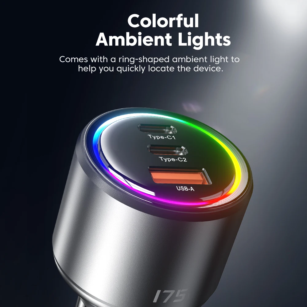 Toocki New Arrive 175W Charger Car Battery Car Charger Fast Charging Colorful 3 in 1 for iPhone15