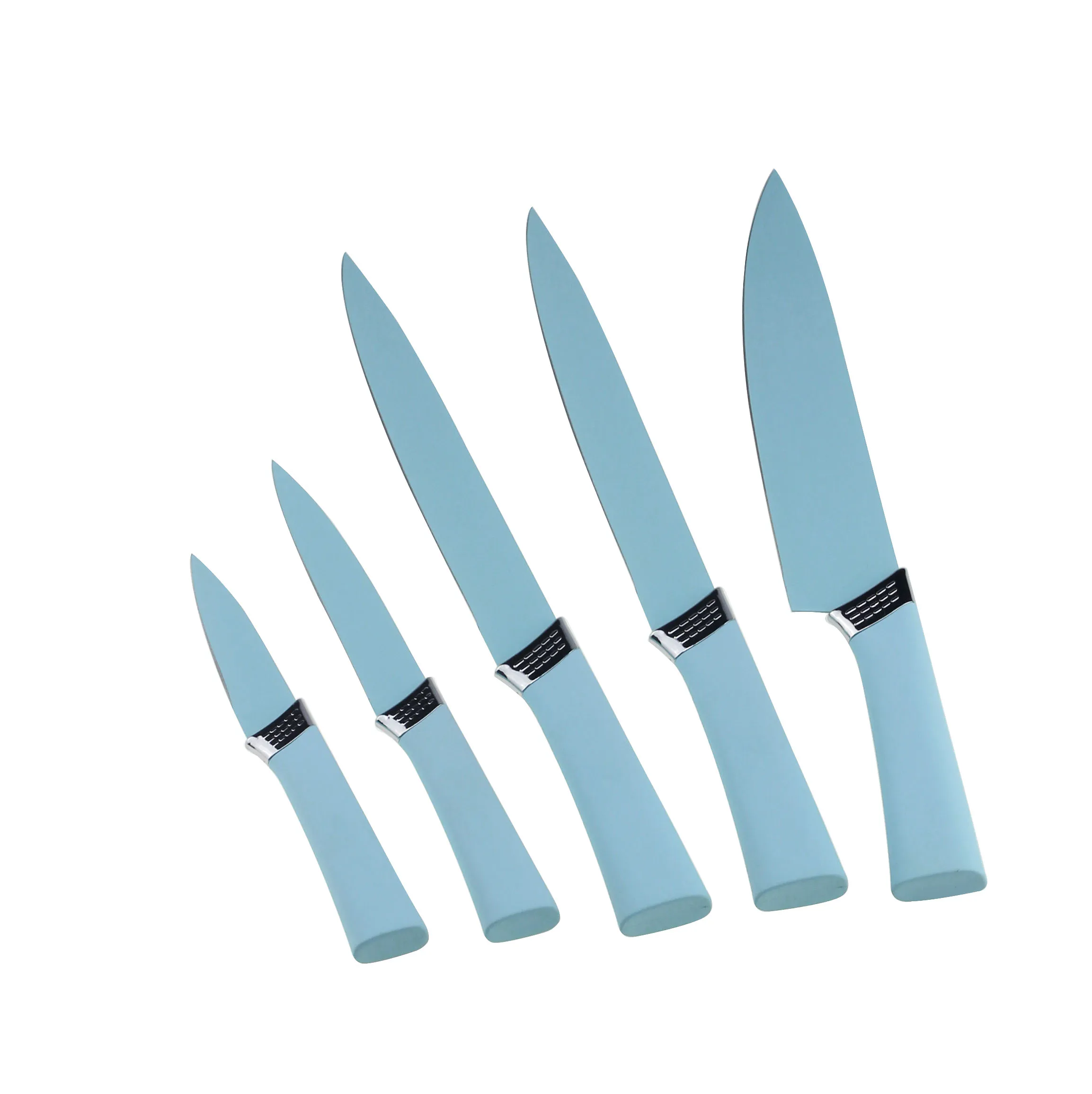5pcs sky blue color kitchen knife set with TPR handle