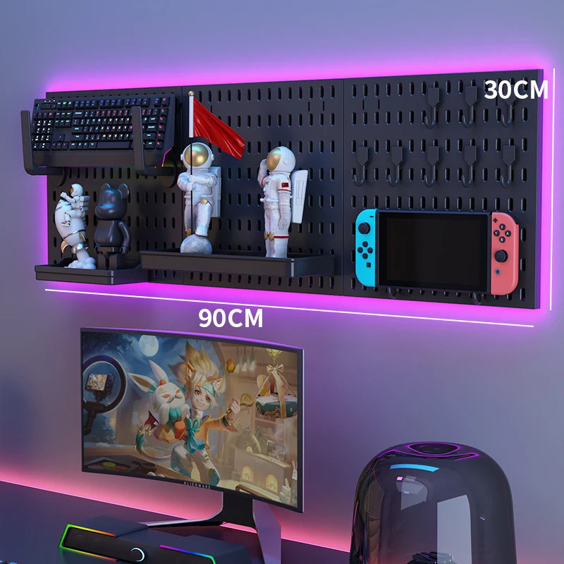 Customizable Single-Tier Folding Wall Shelf Tray Space-Saving PP Gaming Organizer for Tools Small Object Storage in Gaming Room