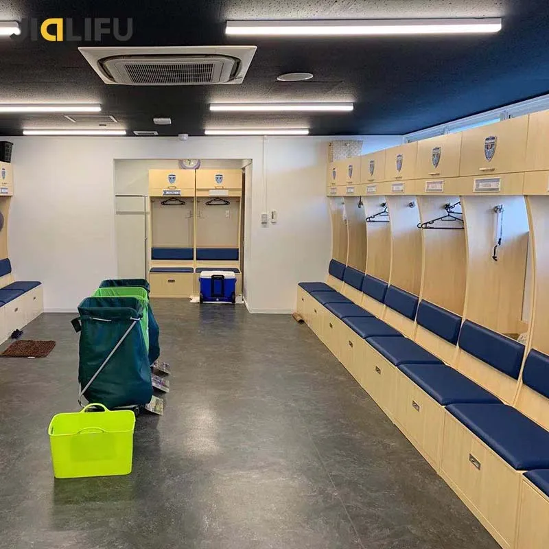 Changing room plywood laminate locker with bench