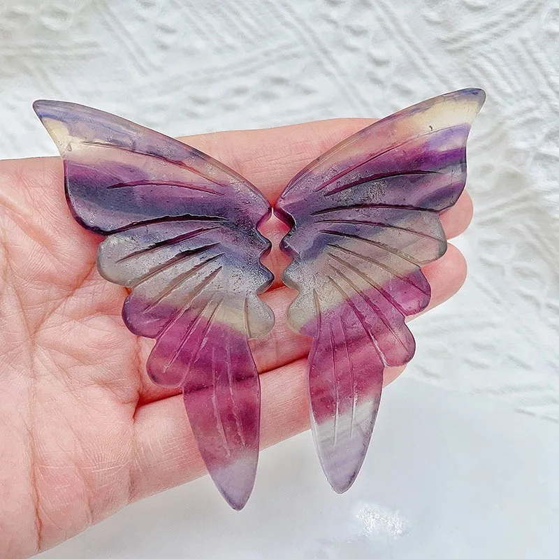 Natural healing fluorite hand carved butterfly wings gold fairy wings with stand for home decoration