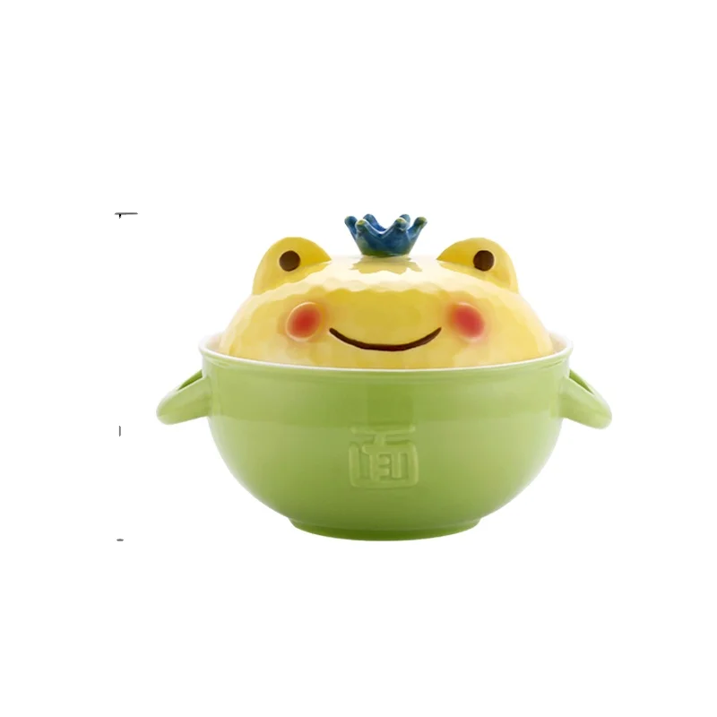 Japanese Creative Frog Prince Instant Noodle Bowl with lid Ramen Soup Bowls With Cover And Handle Gift Set