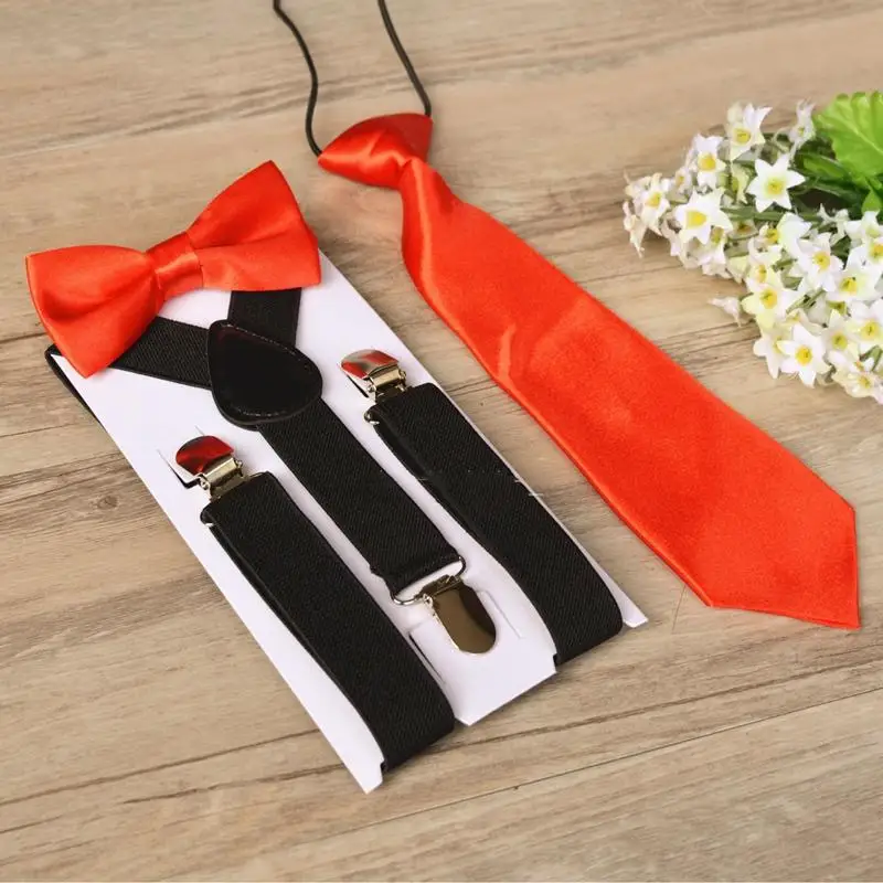 E582 новый модный детский однотонный эластичный галстук на подтяжках с галстуком-бабочкой, комплект из 3 предметов, галстук-бабочка на подтяжках для мальчиков