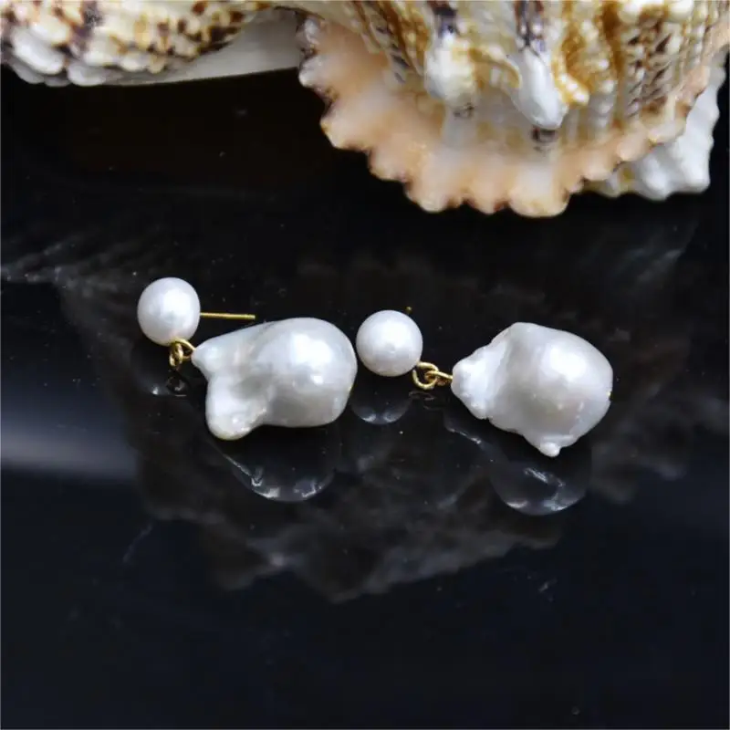 Aimgal fine jewelry 14-15mm natural baroque pearls earrings double-sided design S925 Ear pin