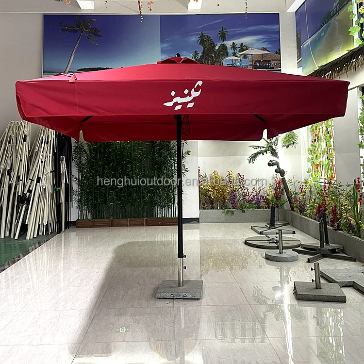 Heavy Duty square black Aluminum Pole parasol Outdoor Restaurant Offset Patio Umbrellas with logo printed for market garden