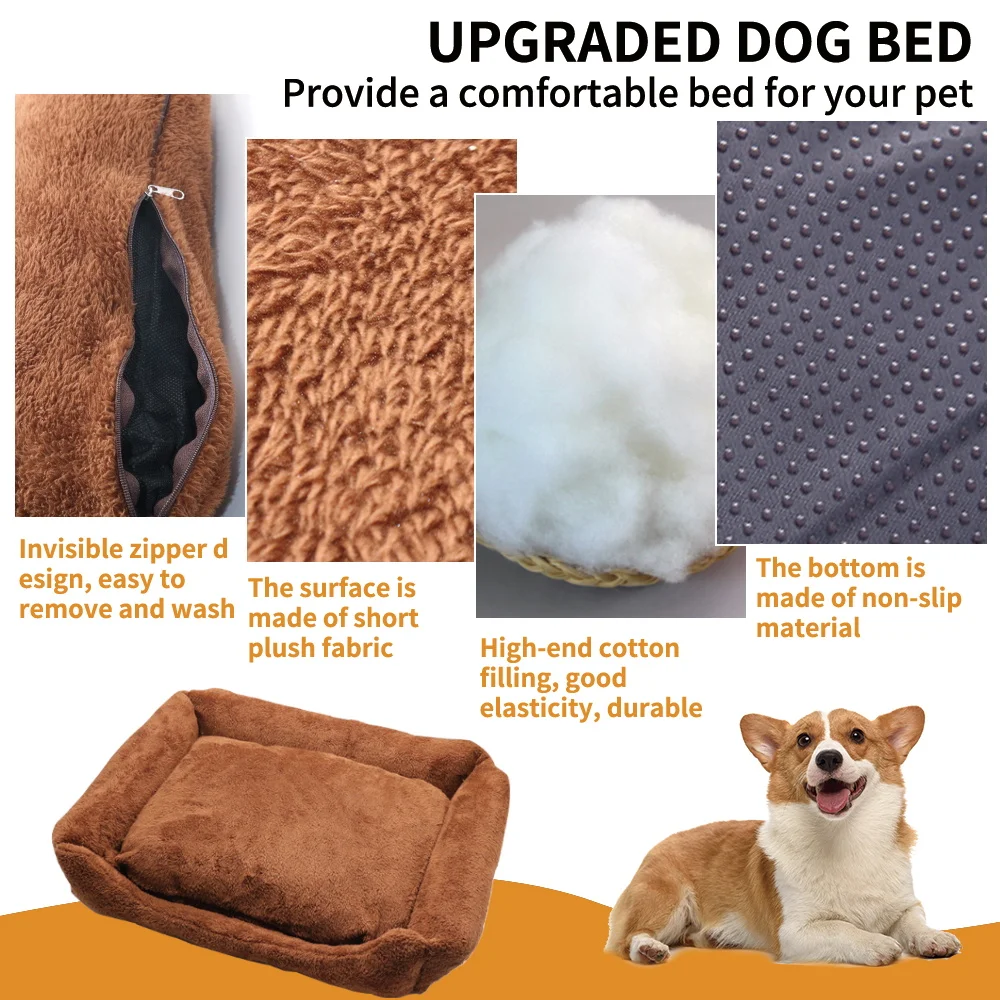 Rectangle Dog Bed Pet Baskets Warm Orthopedic Kennel Soft Cat Dog Bed For Pet Crate