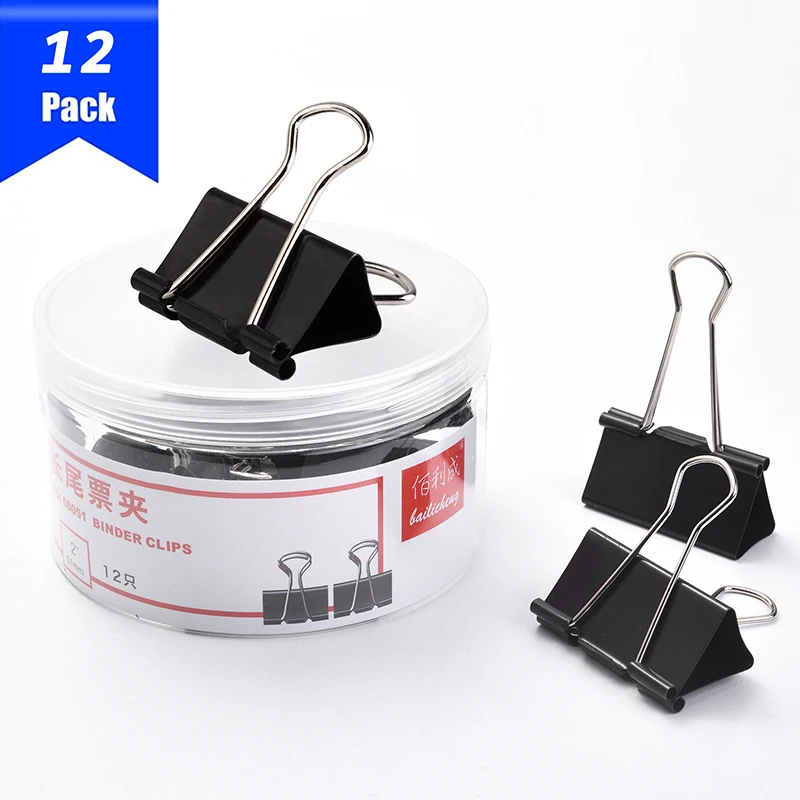 Metal Binder Clips 2 Inch 12 Pack Paper Clamps for Office Supplies School Accessories Paper Organizer Black Paper Binder Clip