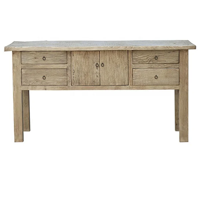 Chinese natural three drawers industrial style recycled solid wood antique wall side display table