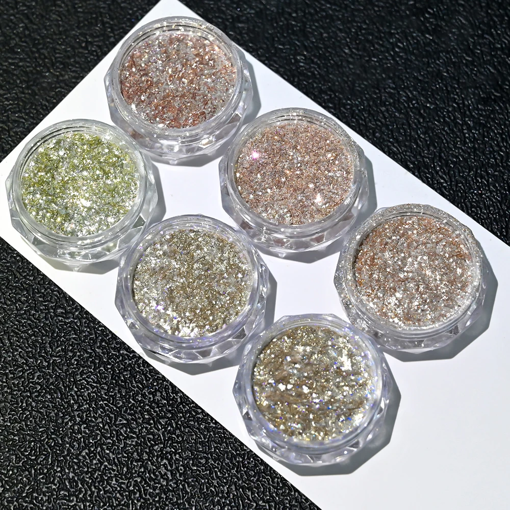 6pcs/set  Crystal Diamond Powder Rainbow Shiny Nail Art Glitter Pigment Holographic Micro Glass Manicure Decoration