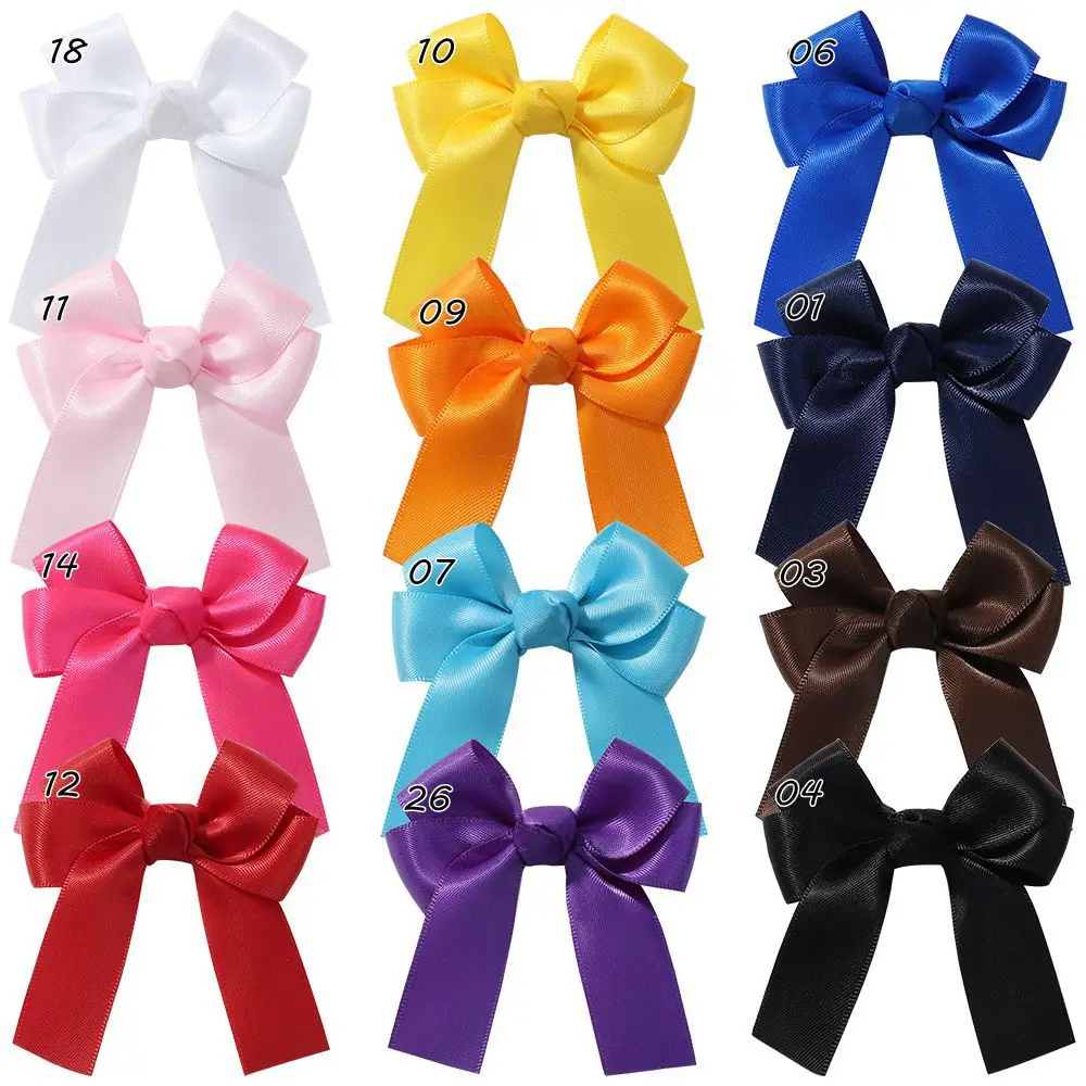 Satin Ribbon Bows Clips for Cute Girls Candy Color Bowknot Hair Clips Hairpin Barrettes Headwear Kids Baby Hair Accessories 3710