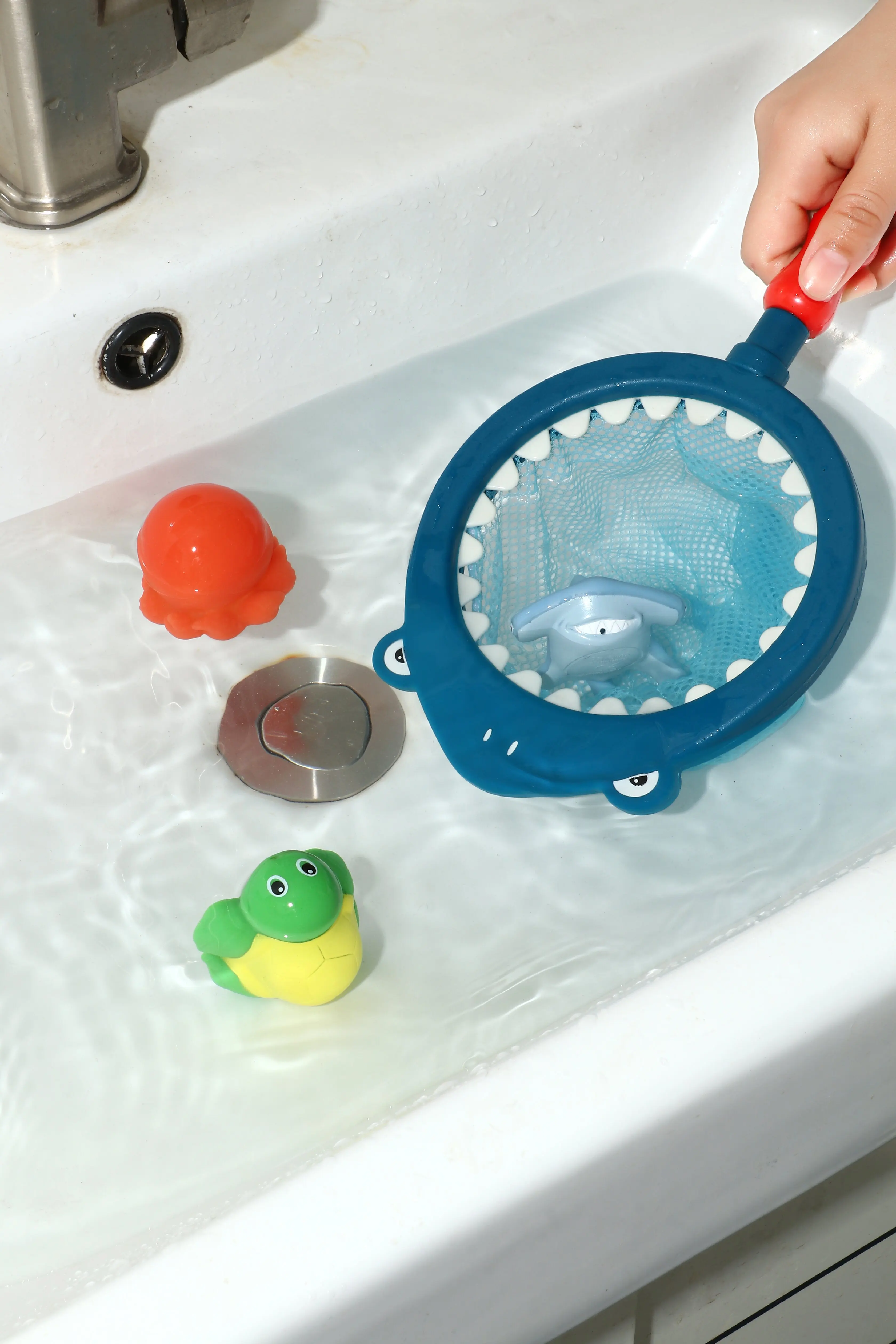 Baby Bath Toy Fishing Floating Animal Squirts Toys Games Fish Net Game Bathtub Bathroom Pool Toy