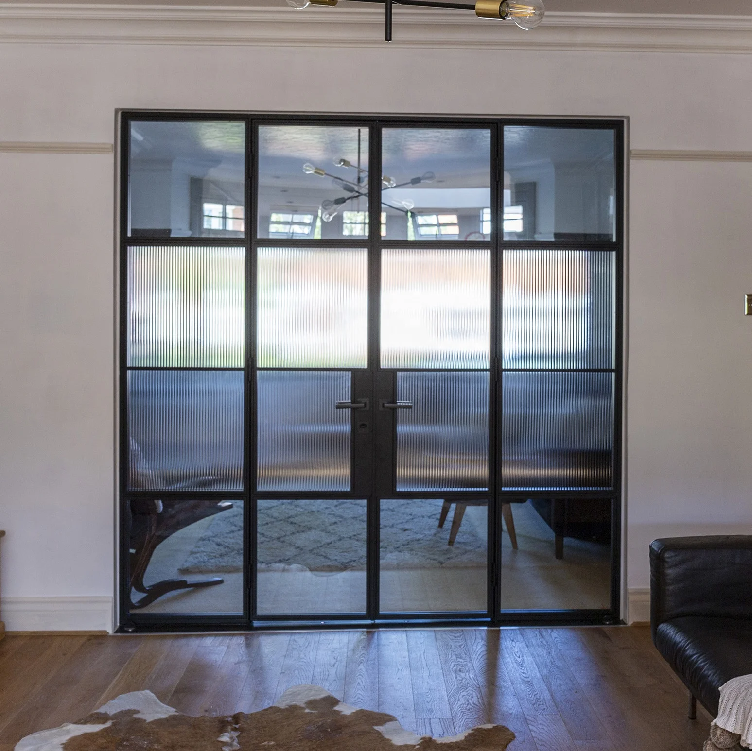 China Manufacturer Swing Open Exterior Black Metal French Steel Doors Panel With Hardware Kit