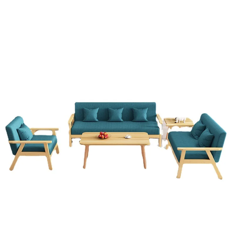 Comfortable lazy fabric sofa multifunctional folding sofa bed solid wood legs reclining lazy sofa chair with footstool