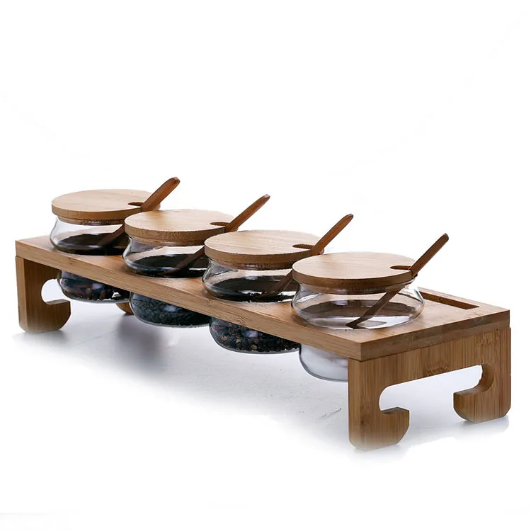 230ml wavy glass jar set 3, transparent glass bottle with bamboo lid, seasonal container for food storage